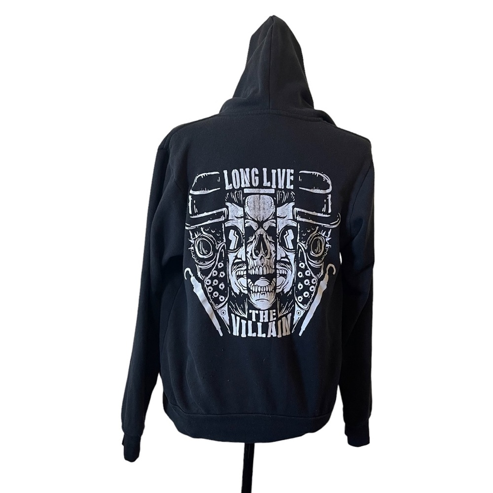 Villain Hoodie Men Small Black Cotton Polyester‎ Canvas Sweatshirt Full Zip Up